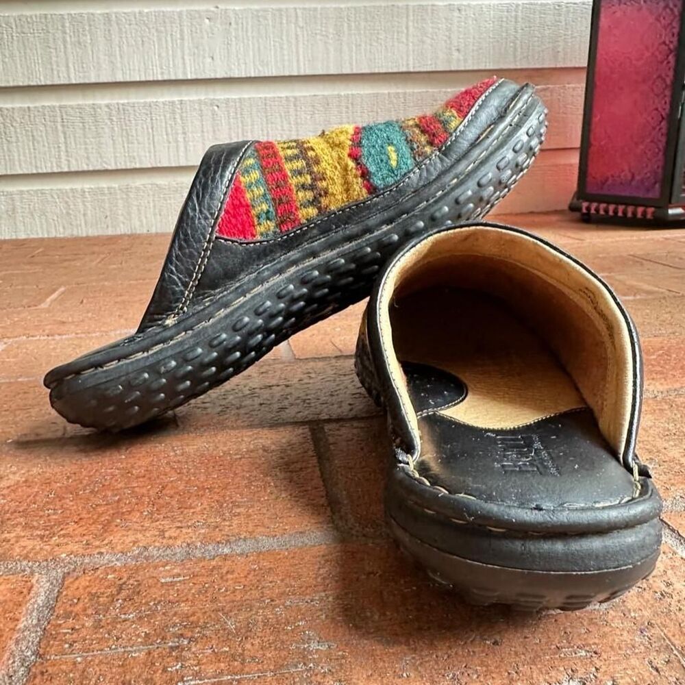 Born Southwestern Wool Blanket Clogs Leather Mules Women's Size 9 Boho Vintage - Picture 3 of 8